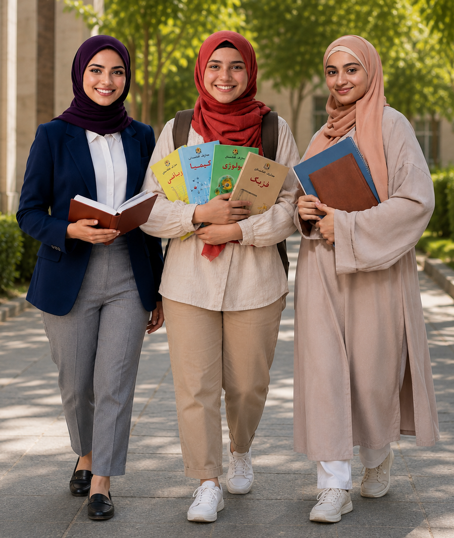 Afghan girls with learning books